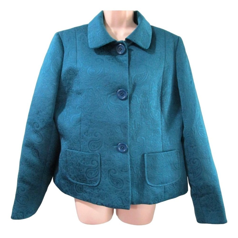 London Fog Limited Edition Turquoise Paisley Damask Jacket Ladies 12 EUC